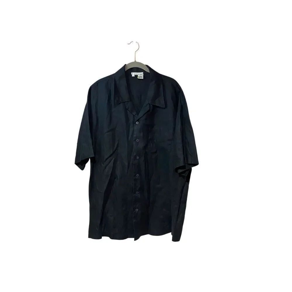International male men’s black short sleeve 100% linen shirt, size XXL - Picture 2 of 4